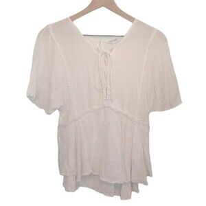 Zara White 100% Viscose Lace Up Blouse Size Small